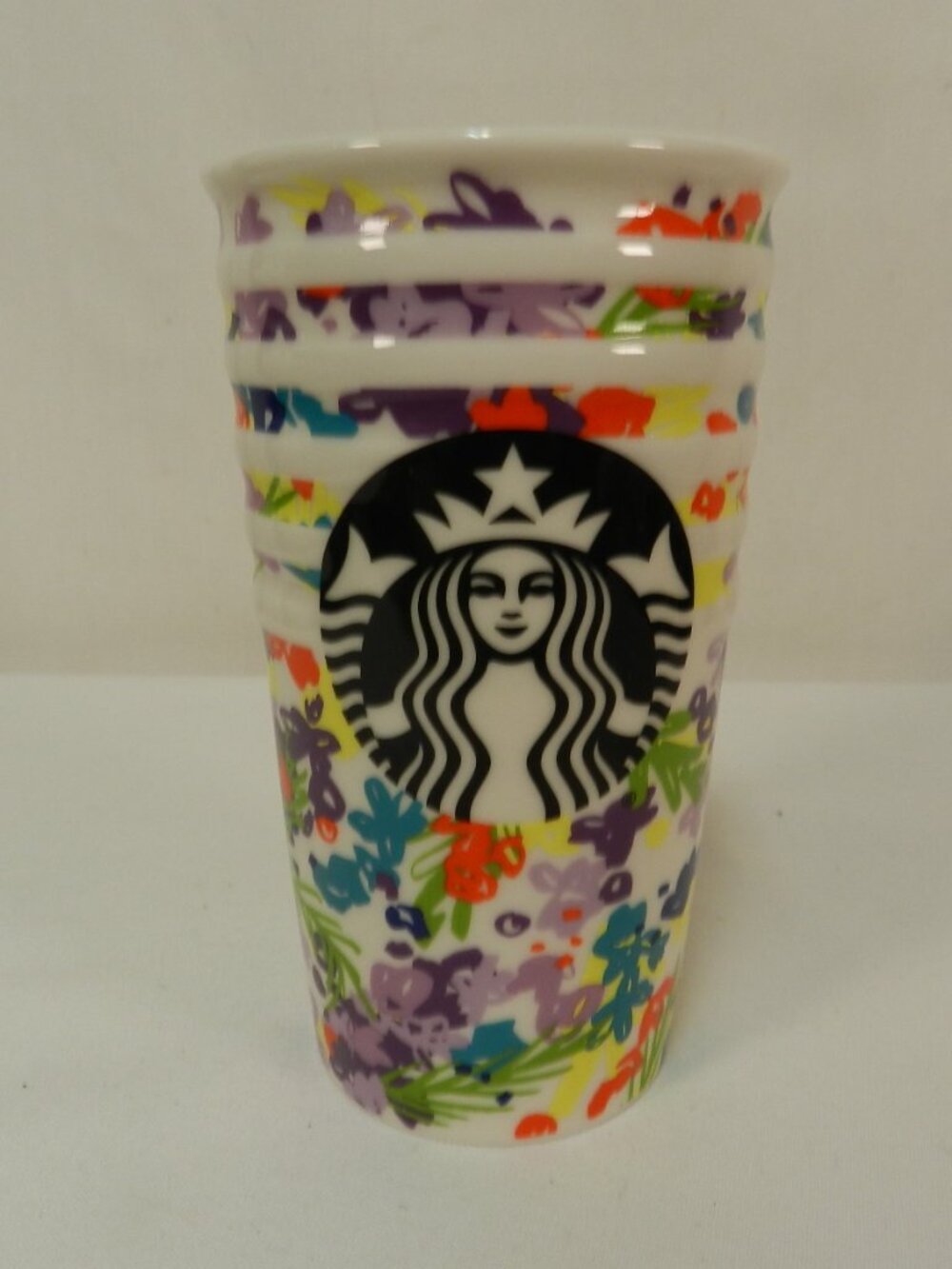 Starbucks Spring Pink Floral Band Ceramic Traveler Tumbler Mug Cup 10oz 2016 NEW